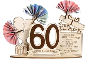 BOFUNX Geldgeschenke zum 60. Geburtstag für Männer Frauen Holz Verpackung Geschenke 60 Geburtstag Jubiläum Geburtstag Holz Schild Gästebuch Geburtstagsgeschenk 60 Geburtstag Geschenk Tischdeko