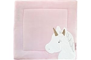 DOUDOU ET COMPAGNIE - Tapis d'Éveil Bébé Licorne Rose/Or 100x100 cm - Pour Bébé 0-6 Mois - Jeu Rembourré et Confortable - Adapté au Parc ou au Sol - Idée Cadeau Naissance - Tapidou - DC3318