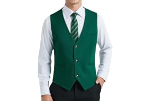 HISDERN Chaleco Traje Hombre Formal Elegante Chalecos de Vestir para Hombre Boda Fiesta Negocio Clásico Color Liso con Bolsillo XS-4XL