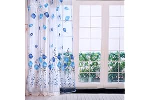 MAGT Tulle Curtain, 100 * 200cm 5 Colors Tulips Printing Tulle Curtains Sheer Drape Balcony Window Decoration (Blue)