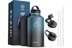 Insulated Water Bottle 2L, BUZIO Stainless Steel Water Bottle with Straw Half Gallon Canteen Metal Thermo Bottle Double Vacuum Hot Cold Water Bottles, Indigo Crush