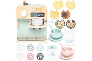 UMU® Macchina da caffè in legno – Accessori da cucina – Gioco di ruolo – Servizio da caffè personalizzabile per bambini dai 3 anni in su