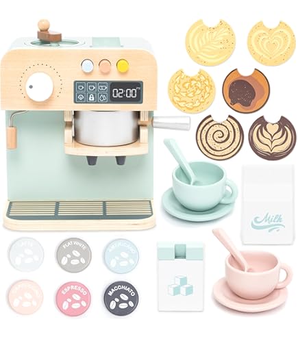 Atoylink Houten kinderkeukenaccessoires, servies en borden en gerechten en theeservies, speelkeuken, accessoires, houten speelgoed, rollenspel, cadeau voor meisjes en jongens van 3 tot 8 jaar