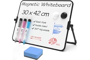 ‎NEWYES NEWYES Whiteboard Magnetisch Memoboard A3-Größe mit Ständer, Tragbare Doppelseitige Beschreibbar Whiteboard Staffelei Desktop Schreibtafel zum Notieren im Büro, Geschäft und zu Hause