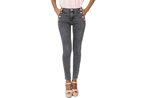 Nina Carter P217 Jean skinny pour femme - Taille haute - Look usé - Jean stretch