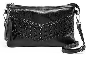 LaRechor Bolso Bandolera Mujer Pequeño Bolso de Mano con Remache y Borla Bolso de Hombro de Noche, Asa y Correa, Negro