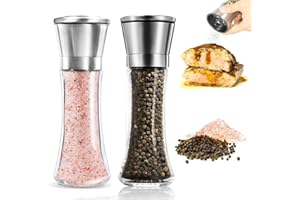 KHAOP Salt and Pepper Grinder Set - 2Pack Stainless Steel Salt Manual Pepper Mills with Adjustable Coarseness for Spices and Seeds Fits in Home, Kitchen, Outdoor (No Salt and Peppercorns) - Tall