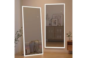 ‎CASSILANDO CASSILANDO Spiegel in voller Länge mit LED-Lichtern, freistehender Bodenspiegel, Wandspiegel, Farbe dimmbar und Helligkeitseinstellung für Schlafzimmer, LED, Weiß mit Ständer, 165 x 60 cm