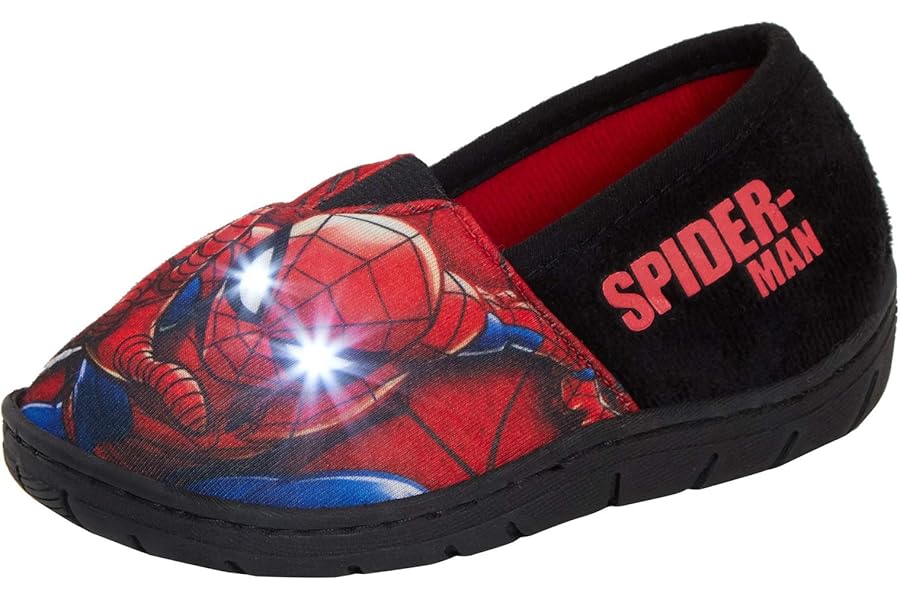 Marvel Spiderman Boys Light Up Flashing LED Slippers Kids Slip On Mules Childrens Indoor House Shoes