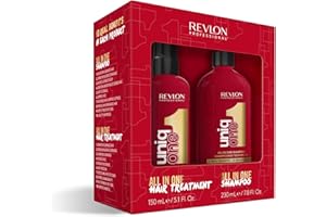 REVLON PROFESSIONAL UniqOne - Kit per la cura dei capelli, 150 ml, spray anti-crespo con protezione dal calore e shampoo, 230 ml, per capelli setosi, lucidi e ben pettinabili, vegani
