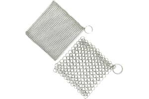 Gjutjärnsrengörare i Rostfritt Stål, Kedjenätsskrapa, 2-Pack, 10x10 cm, för Dutch Oven, Gjutjärnspanna och BBQ