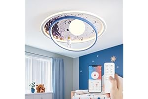 RRBEST Lampada da soffitto a LED per bambini, Plafoniera Cameretta Bambini Dimmerabile con Telecomando, Lampada Soffitto Camera da Letto Astronauta, Cartoon Lampada da Soffitto Creativa per Bambino Ragazzi