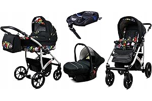 BabyLux® Bambini Passeggino Completo Set 4 in 1 - Largo - incl. Navicella, Canna, Seggiolino Auto, ISOFIX Base - Carrozzina Neonati Sistema Combinato - con Borsa fasciatoio ecc.