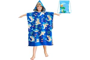 FILOWA Poncho Toalla de Baño Niños Microfibra Toalla de Playa con Capucha Piscina Toalla Poncho Azul Tiburones Poncho de Baño 75*180cm Grande Absorbente Albornoz para Infantiles Adolescente 6-15 años