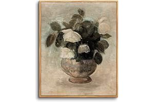 hyidecorart Cadre Decoration Murale Bois, Vintage Impression sur Toile, 20x25 cm Tableau Decoration Murale Chambre Plantes Rose Blanche, Décoration de Bureau Salon Salle de Bain Maison Décorations