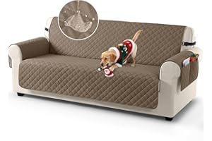 TAOCOCO Sofa Covers 100% Waterproof Sofa Slipcovers 3 Seater,Non Slip Cover with Storage Pockets Both Side for Kids/Dogs/Pets,Washable Sofa Protector with Elastic Strap(Brown)