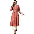 FIORRA Women's Floral Printed Navy Blue Cotton A-Line Kurta