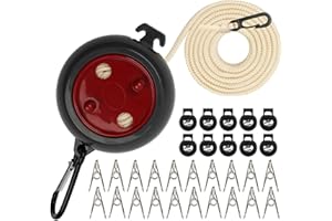 YIKAOMAI® Einziehbare Wäscheleine, 10 m tragbare Reisewäscheleine, verstellbare Camping-Wäscheleine mit 10 festen Schnallen und 20 Wäscheklammern für Camping im Freien & drinnen (Gray-red)