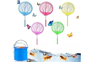AHYDFSR 5 Pièces Filet Papillon Télescopique, Filet de pêche pour enfants avec 1 seaux, Filet à Papillons, idéal pour l'extérieur pour attraper les insectes, la pêche, la piscine, le jardin, la piscine