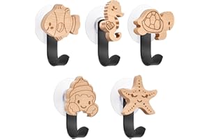 GROOHAFY Holz Kleiderhaken Kinder Selbstklebender Wandhaken in Tiere-Form Kindergarderobe Haken Garderobenhaken Kleiderhaken Wand Wandaufhänger Türhaken Möbelknöpfe Holzgriffe (Meerestiere)