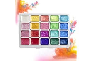 KUIRUNRX® Juego de Pintura de Acuarela de 20 Colores, juego de Pintura de Acuarela Metálica con Purpurina, Suministros de Dibujo Más recientes, Idea de Regalo para Artistas, Pintores