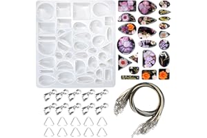 Augesak Moldes Resina Epoxi Colgante, Juego de Mold de Silicona, 48 Huecos, Cordón Colgante y Clip Colgante, Molde Resina para Colgante, Collar, Joyas, Manualidades, Decoración