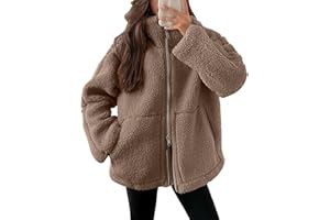 WUSENTOF Teddyjacke Damen Fleecejacke Warme Dicke Freizeit Zwei-Wege Reißverschluss Winterjacke Einfarbig Teddyfleece Teddy Jacke mit Taschen und Reißverschluss Wintermantel Herbstjacke Winterjacke Plüschjacke