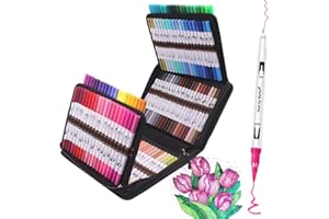 Laconile Pisaki pędzelkowe do kolorowania, z podwójną końcówką, akwarelowe, cienkopisy, flamastry, plastyczne, na bazie wody, do kaligrafii, rysowania, szkicowania, 120 szt.