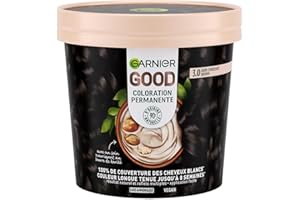 Garnier - Coloration Permanente - Sans Ammoniaque - 90% d'Ingrédients d'Origine Naturelle - Formule Vegan - Beurre de Karité - 100% Couverture Cheveux Blancs - Châtain Foncé Chocolat Noir (3.0) - Good
