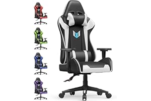 bigzzia Gaming Stuhl Computerstuhl Ergonomisch - Gamer Stühle mit Lendenkissen + Kopfstütze Höhenverstellbar Gaming Chair für Mädchen Junge Erwachsene, Weiß