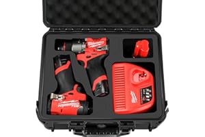 LOTOCASE Hard Case for Milwaukee M12 Impact Driver & Drill Set- Waterproof Tool Box with Removable Modules for Milwaukee Tools Combo Kit, Tool Bag for Hammer Drill/Impact Driver/Battery/Charger(Case Only)