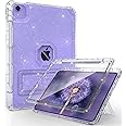 Rantice iPad Air Case with Screen Protector, 10.9 inch Pencil Holder, Slim Shockproof Case with Kickstand for Kids, Clear Glitter