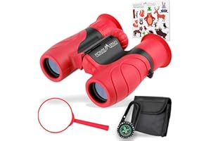 Monte Stivo ® Junior Jumelles Enfant puissantes 8X21 | Coffret Cadeau avec loupe et Boussole | Jouets Garçon Fille à partir de 4 Ans