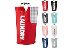 Caroeas 90L Panier à Linge Grande Capacité, Sac à Linge Pliable avec Poignées Rembourrées, Corbeilles à linge，Idéal pour le Rangement et le Transport des Vêtements,Rouge