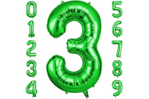 OFFCUP Globo Número 3, Verde Birthday Numbers Globo 101 cm Grande Foil Globos 40 Inch Helio Globos para Decoraciones de Fiestas Cumpleaños de niñas y niños, Aniversario de Graduación (3, Verde)