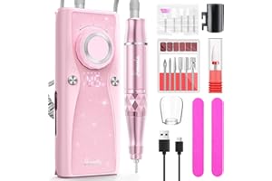 yomanta Torno para Uñas Profesional 45000 RPM, Portatil Pulidor Lima Electrica Uñas, USB Recargable 10H+ Duración de la Batería con 12 Bits, Torno de Uñas Inalambrico, Pantalla LCD, para Uñas de Gel