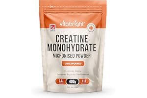 Creatine Monohydrate Powder Micronised | 400g Pouch | 114 Servings | 200 Mesh Easy Dissolving Pure Powder | Not Creatine Tablets Or Gummies | Gym Supplements for Men and Women | Vitabright Creatin