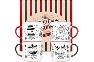 Joymaking Filiżanka bożonarodzeniowa, zestaw 4 kubków do kawy, zestaw świątecznych kubków do kawy, prezent dla kobiet, przyjaciół, bałwanka, renifera, bombka bożonarodzeniowa, dekoracja