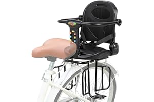 auvstar Silla Bicicleta niño Trasera,Asiento Trasero de Bicicleta con Respaldo,Ajustable para Sentarse o Reclinarse,Cojín de Asiento de PU con Barandillas de Seguridad y Reposapiés,Negro