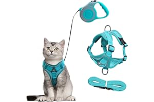 QKTYB Zestaw uprzęży i smyczy, szelki dla kotka z chowaną smyczą dla psa, 5 m, automatyczna wysuwana smycz dla kota, miękkie szelki dla kotów i małych psów, wyprowadzające szczeniaka, S, niebieskie, S