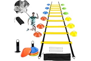 ZTWLEED Kit Allenamento Calcio,Scaletta Calcio 6M con 4 Chiodo da Terra,10 Cinesini per Allenamento Calcio Paracadute,5 Fasce di Resistenza Allenamento Calcio,Corda per Saltare Set Allenamento Calcio