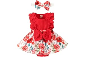 ESSECMBS 2Pz Completo Neonata Pagliaccetto Estivo Neonata in Pizzo Tutina Stampa Floreale Bimba con Maniche Volant Abito Estivo Neonata+Fascia per Neonata