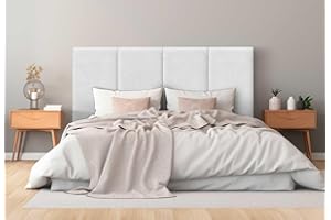 DHOME Cabecero Tapizado Tela Aqualine Premium Antimanchas Diseño Modular Vertical Autoadhesivo Cabezal Cama Dormitorio Acolchado (Blanco, 150cm, Altura 80 cm, x3)