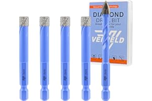 Foret Diamant Carrelage Set - 4Pcs 8mm Scie Cloche und 8mm Foret en Carbure Perçage à Sec pour Céramique Porcelaine Carrelage Marbre Granit avec Changement Rapide Tige Hexagonale VENJELD