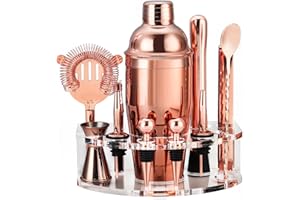 LEBARSTOR Cocktail Shaker Set, Edelstahl Cocktail Set mit 12 teiligem Bar Zubehör, 750ML Shaker Barkeeper Set mit Ständer, Cocktail Maschine Bar Set für Zuhause, Geschenke für Männer Dad Barkeeper (Roségold)
