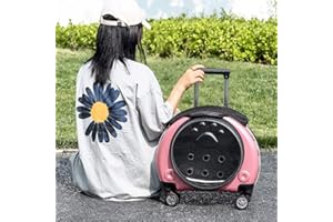 KHUY Katzen Transportboxen, Hundetrolley bis 10 Kg mit Premium-rädern um Katzen-reise-fördermaschine, Hunderucksack Kleine Hunde mit Vergrößerungs Rädern und Vent (Color : Pink)