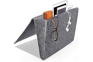daite Bedside Pocket Storage Holder Felt Bedside Caddy Storage Organizer Bed Caddy with 2 Small Pockets for Organizing Magazine Phone Small Things Home Sofa Desk Holder(Dark grey)