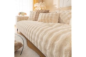 Nitoope Rabbit Plush Sofa Cover 1 2 3 Seater, Soft Warm Sofa Slipcover For Corner L Shape, Funny Fuzzy Sofa Cover, Non-Slip Velvet Sofa Cushion Covers, Thick Furniture Protector
