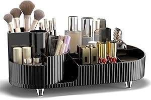 Macallen Makeup Organiser Cosmetic Storage Box, Cosmetics Organiser 360° Rotating Make up Organiser for Eyeshadow Brush, Make Up Storage Organizer Box for Dressing Table Bedroom, Mystic Black