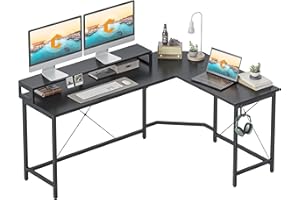 ‎CUBICUBI CubiCubi Schreibtisch L Form 170x120cm, Gaming Tisch Eckschreibtisch, Schreibtisch mit Langer Monitorständer, Schwarz